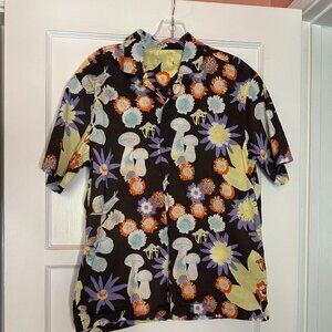 Psilocybin and Floral Short Sleeve Men's Button Down Top - Size M